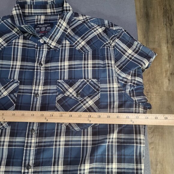 AMERICAN EAGLE OUTFITTERS Mens XXL Vintage Fit Snap Button Plaid Shirt y2k - Picture 4 of 9